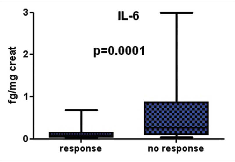 Differences in interleukin-6 urinary levels in IgA nephropathy patients according to their response in treatment