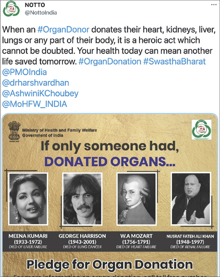 An example of NOTTO spreading organ donation awareness using social media. NOTTO = National Organ and Tissue Transplant Organization