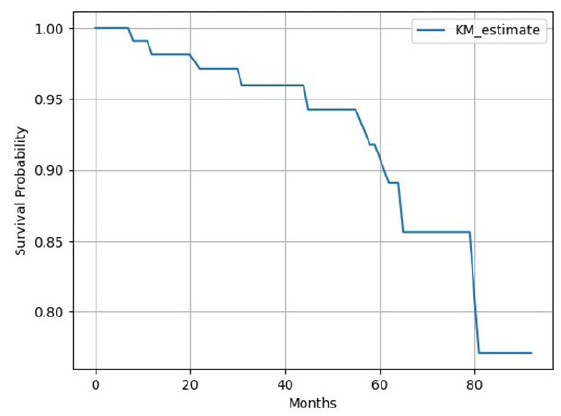 Kaplan-Meier (KM) survival analysis for graft survival.