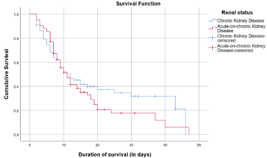 Kaplan–Meier curves of patients with chronic kidney disease and acute-on-chronic kidney disease.